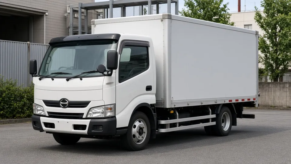 Грузовик Hino с грузовой будкой — монтаж тахографа в мастерской