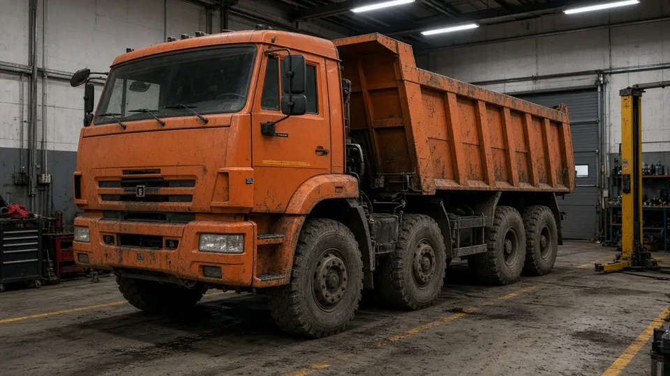 Самосвал КАМАЗ 65115 в боксе — монтаж тахографа и датчика скорости
