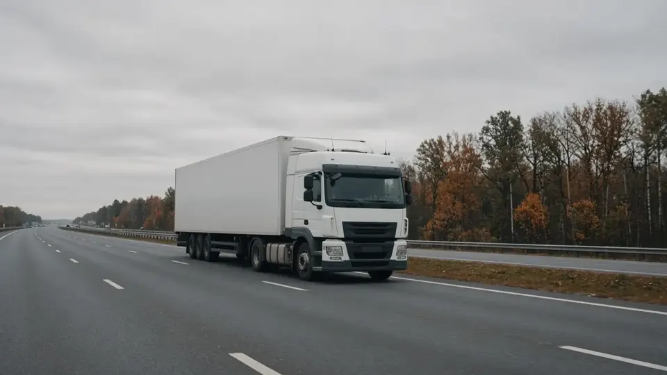 Грузовая фура на трассе в Ленинградской области, транспорт с тахографом